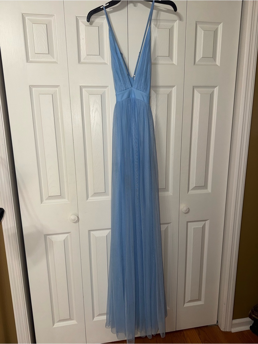 Light Blue Sheer Tulle Maxi Dress